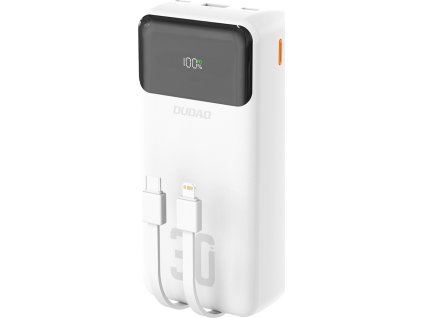 Dudao K15MAX 30000mAh PD 22,5W powerbanka so vstavanými káblami - biela