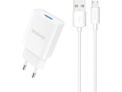Dudao A4EU USB-A 2.1A nabíjačka do siete - biela + kábel USB-A - micro USB