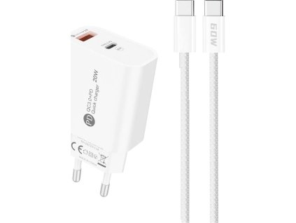 A6MaxL 20W USB-A USB-C nabíječka do zásuvky s kabelem USB-C - USB-C 1m - bílá