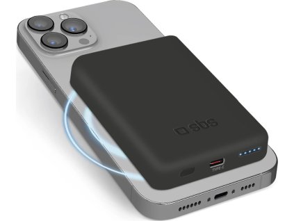 Bezdrátová powerbanka SBS TEBB5000MAG1CK 5000 mAh USB-C, kompatibilní s MagSafe - černá