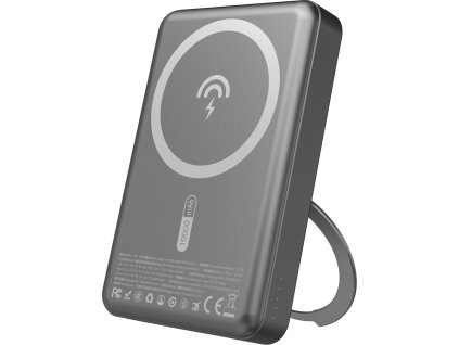 Dudao K28 10000mAh PD 22,5W MagSafe powerbanka s kovovým puzdrom a krúžkovým stojanom - sivá