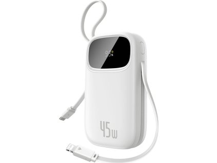 Powerbanka Baseus EnerFill FC31 20000mAh 45W s digitálním displejem a 2 vestavěnými kabely (USB-C + Lightning) - bílá