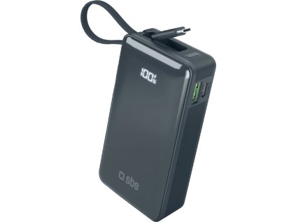 Powerbanka SBS 10000 mAh 20W so vstavaným USB-C káblom a digitálnym displejom - tmavošedá