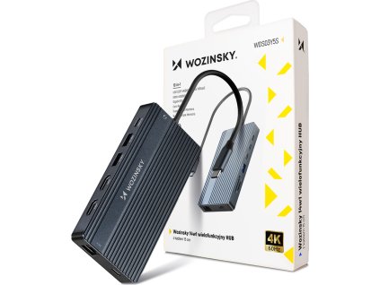 USB-C Hub 14 v 1 Wozinsky WDS03Y5S multifunkčný, hliníkový, pre 3 monitory, s 15 cm káblom - sivý