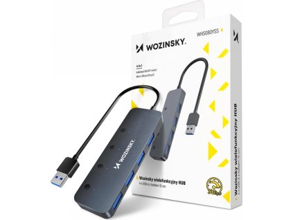 USB-A Hub Wozinsky WHS080YSS 4 x USB-A 3.0 s jednotlivými prepínačmi, hliníkový, s 30 cm káblom - sivý