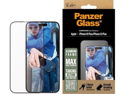 PanzerGlass Screen Protector Aluminum Frame iPhone 16 Plus 6.7" Ultra-Wide Fit 2851