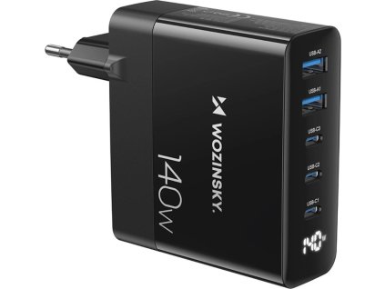 Wozinsky CGWCB 140W GaN nabíječka do zásuvky 3 x USB-C / 2 x USB-A - černá