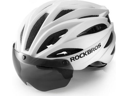 Cyklistická helma Rockbros s kšiltem, odnímatelné ochranné brýle s UV zářením, unisex, matná - bílá