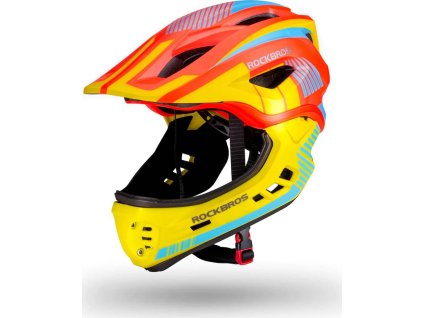 Dětská cyklistická helma Rockbros TT-32SOYB-S s odnímatelnou bradou, velikost S - žlutooranžová