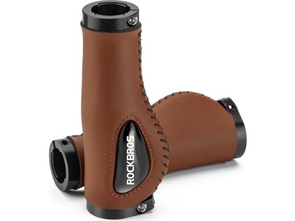 Kožené rukoväte na bicykel Rockbros 40720001002 - hnedé