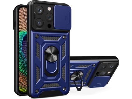 Pouzdro Armor Camshield se stojánkem a krytem kamery pro iPhone 15 Pro Max Hybrid Armor Camshield - modré
