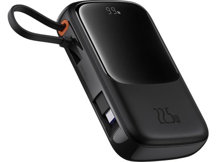 Powerbanka Baseus Qpow Pro+ 10000mAh 22,5W so vstavaným káblom USB-C a displejom - čierna