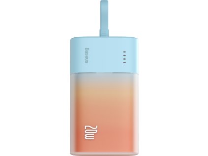 Powerbanka Baseus Popsicle 5200mAh 20W so vstavaným káblom Lightning (+ biely kábel Baseus Simple USB-C - USB-C 60W/20V/3A/30cm) - modro-oranžová
