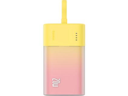 Powerbanka Baseus Popsicle 5200mAh 20W so vstavaným káblom Lightning (+ biely kábel Baseus Simple USB-C - USB-C 60W/20V/3A/30cm) - žlto-ružová