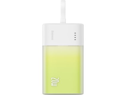 Powerbanka Baseus Popsicle 5200mAh 20W so vstavaným káblom Lightning (+ biely kábel Baseus Simple USB-C - USB-C 60W/20V/3A/30cm) - bielo-zelená