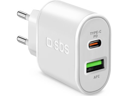 SBS TETRPD20W 20W USB-A USB-C nástěnná nabíječka s funkcí Power Delivery - bílá