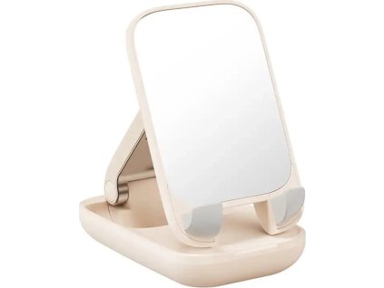 Nastavitelný stojan na telefon se zrcátkem Baseus Seashell Series - béžový