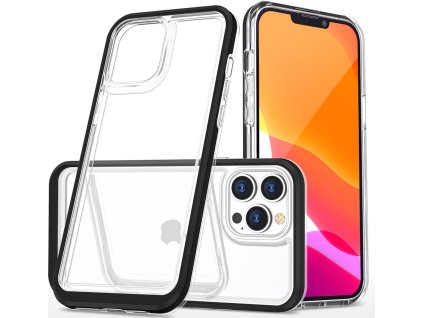 Průhledný silikonový kryt 3v1 pro iPhone 14 Pro Max s černým rámem