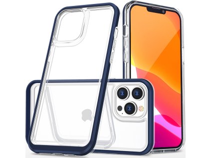 Průhledný silikonový kryt 3v1 pro iPhone 14 Pro Max s modrým rámečkem