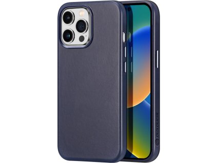 Kožené pouzdro Dux Ducis Naples pro iPhone 14 Pro Max s magnetickým uchycením a magnetem MagSafe modré