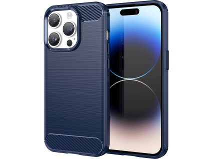 Carbon kryt pro iPhone 14 Pro Max s flexibilním gelovým zadním krytem modrý