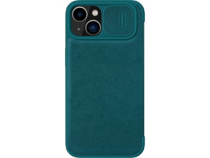 Nillkin Qin Leather Pro Case iPhone 14 Plus kryt fotoaparátu, flipové pouzdro, zelené