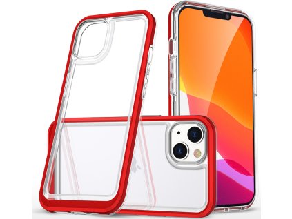 Průhledný silikonový kryt 3v1 pro iPhone 14 Plus s červeným rámečkem