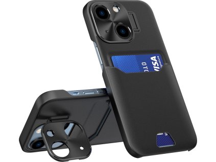 Kožené pouzdro a pouzdro na iPhone 14 Plus, kryt, peněženka na karty se stojánkem, černé
