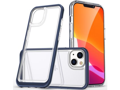 Průhledný silikonový kryt 3v1 pro iPhone 14 s modrým rámečkem