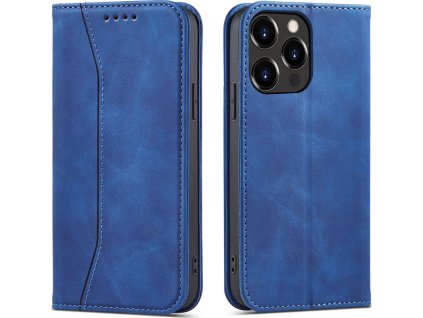 Pouzdro Magnet Fancy Case pro iPhone 14 Pro s výklopným krytem a stojánkem modré