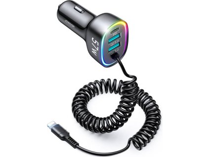 Rýchlonabíjačka do auta Joyroom 4 v 1 PD, QC3.0, AFC, FCP s Lightning káblom 1,6 m 57 W čierna (JR-CL20)