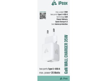iPEAX GaN SIEŤOVÁ NABÍJAČKA 35W (USB-C + USB-A) BIELA