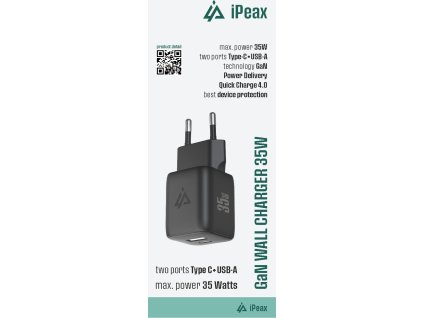 iPEAX GaN SÍŤOVÁ NABÍJEČKA 35W (USB-C + USB-A) ČERNÁ