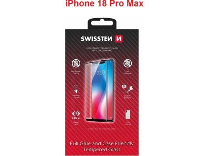 SKLO SWISSTEN FULL GLUE, COLOR FRAME, CASE FRIENDLY PRO APPLE IPHONE 17 PRO MAX / IPHONE 18 PRO MAX ČERNÉ