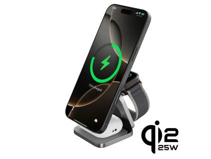 Cubenest 3v1 Qi2.2 Skládací bezdrátová magnetická nabíječka SQ312 Ultra šedá