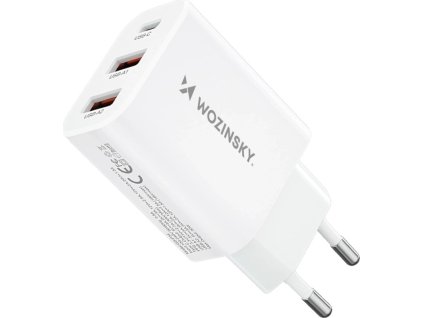 Nabíjačka Wozinsky CWCUCW 30W USB-C / 2 x USB-A do siete - biela