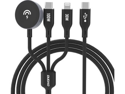 Nabíjací kábel Apple Watch Dudao A12Max+ PD 100W 3v1: USB-C Lightning 1,2 m – čierny