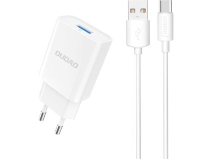 Dudao A4EU USB-A 2.1A nabíječka do zásuvky - bílá + kabel USB-A - USB-C
