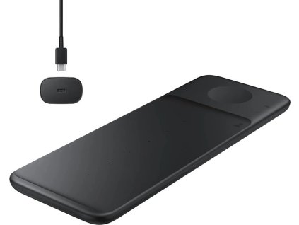 Samsung Trio EP-P6300TBEGEU 3v1 indukční nabíječka pro telefon / Galaxy Watch / Buds - černá + síťová nabíječka + kabel