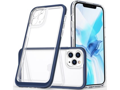 Průhledný gelový kryt 3v1 pro iPhone 11 Pro Max s modrým rámečkem