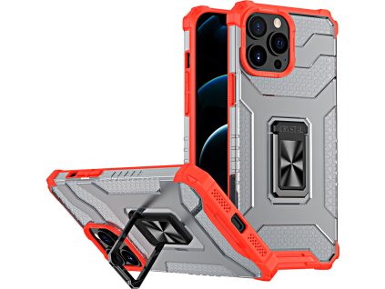 Crystal Ring kryt s stojánkem a robustním krytem pro iPhone 13 Pro Max červený