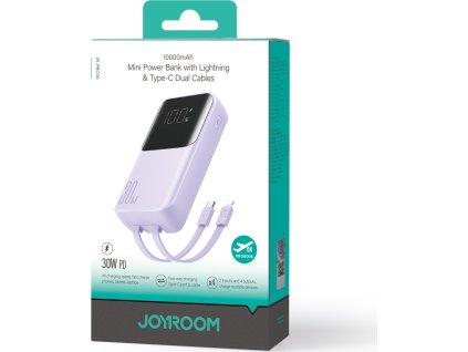Mini powerbanka Joyroom JR-PBC06 so vstavanými káblami USB-C / Lightning 30W 10000mAh - fialová