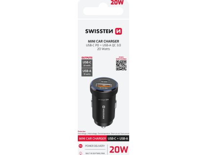 SWISSTEN CL ADAPTÉR PD USB-C PD + USB-A, 20W ČERNÝ