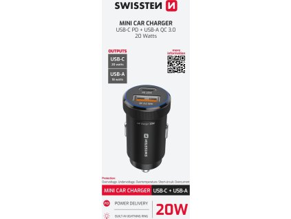 SWISSTEN CL ADAPTÉR PD, USB-C PD + USB-A, 20W ČIERNY
