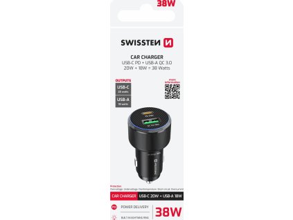 SWISSTEN CL ADAPTÉR USB-C PD + USB-A, 38W ČIERNY