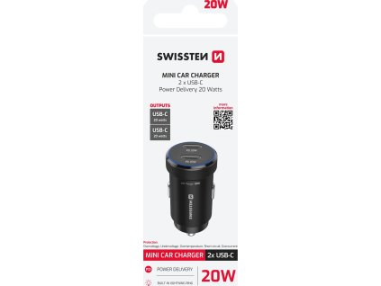 SWISSTEN CL ADAPTÉR 2x USB-C PD, 20W ČERNÝ