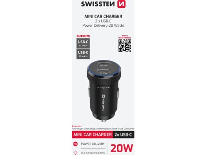 SWISSTEN CL ADAPTÉR 2x USB-C PD, 20W ČERNÝ