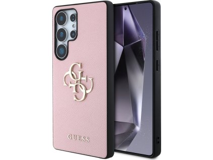 Puzdro Guess Grained Big 4G Logo Small Classic Logo pre Samsung Galaxy S25 Ultra ružové