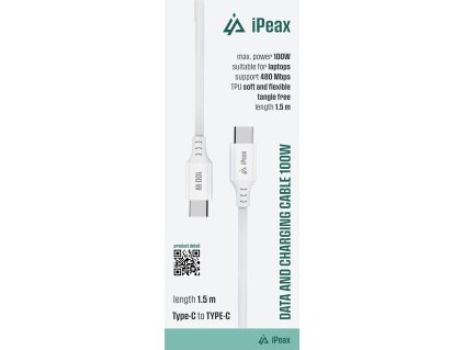 iPEAX TPU KÁBEL USB-C / USB-C 1,5 M, 5A, 100W BIELÝ