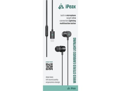 iPEAX DRÁTOVÁ SLUCHÁTKA LIGHTNING ČERNÁ